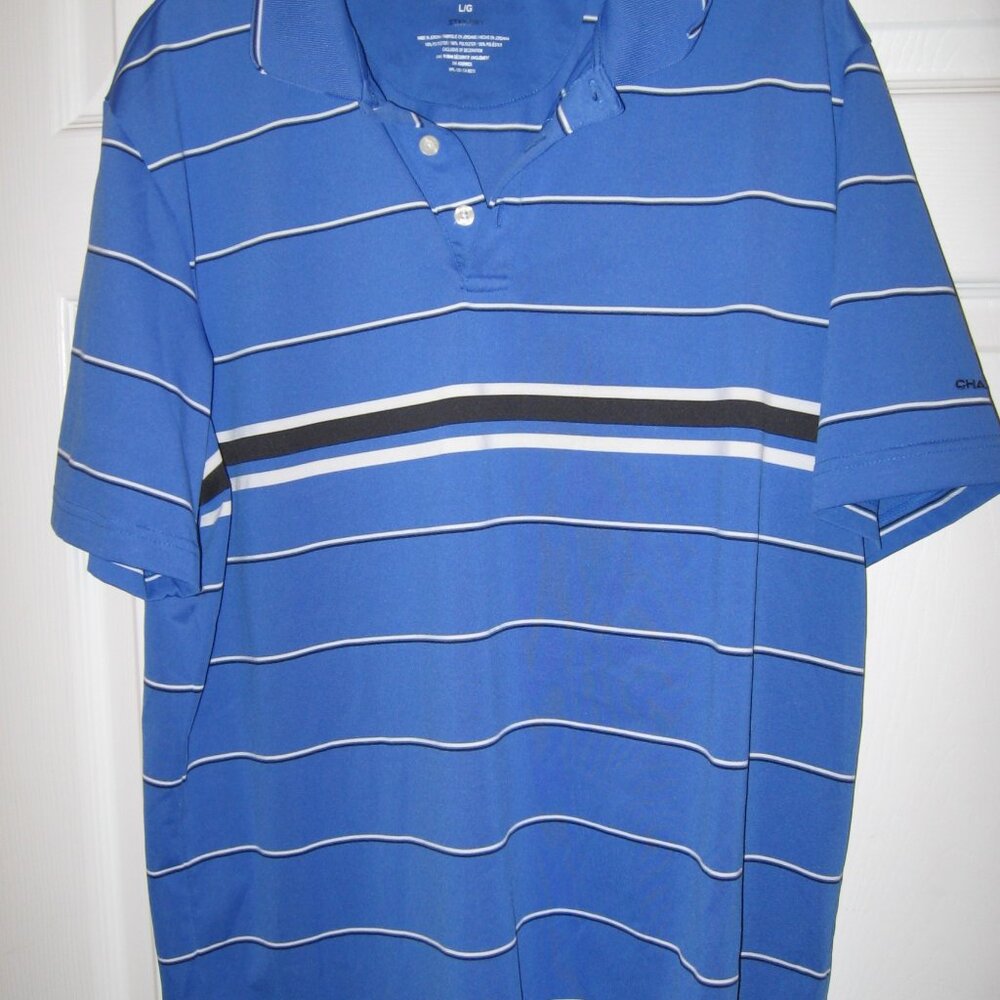 Chaps Golf Stay Dry Polo Shirt Men's Size Large 100% Cotton Blue Striped